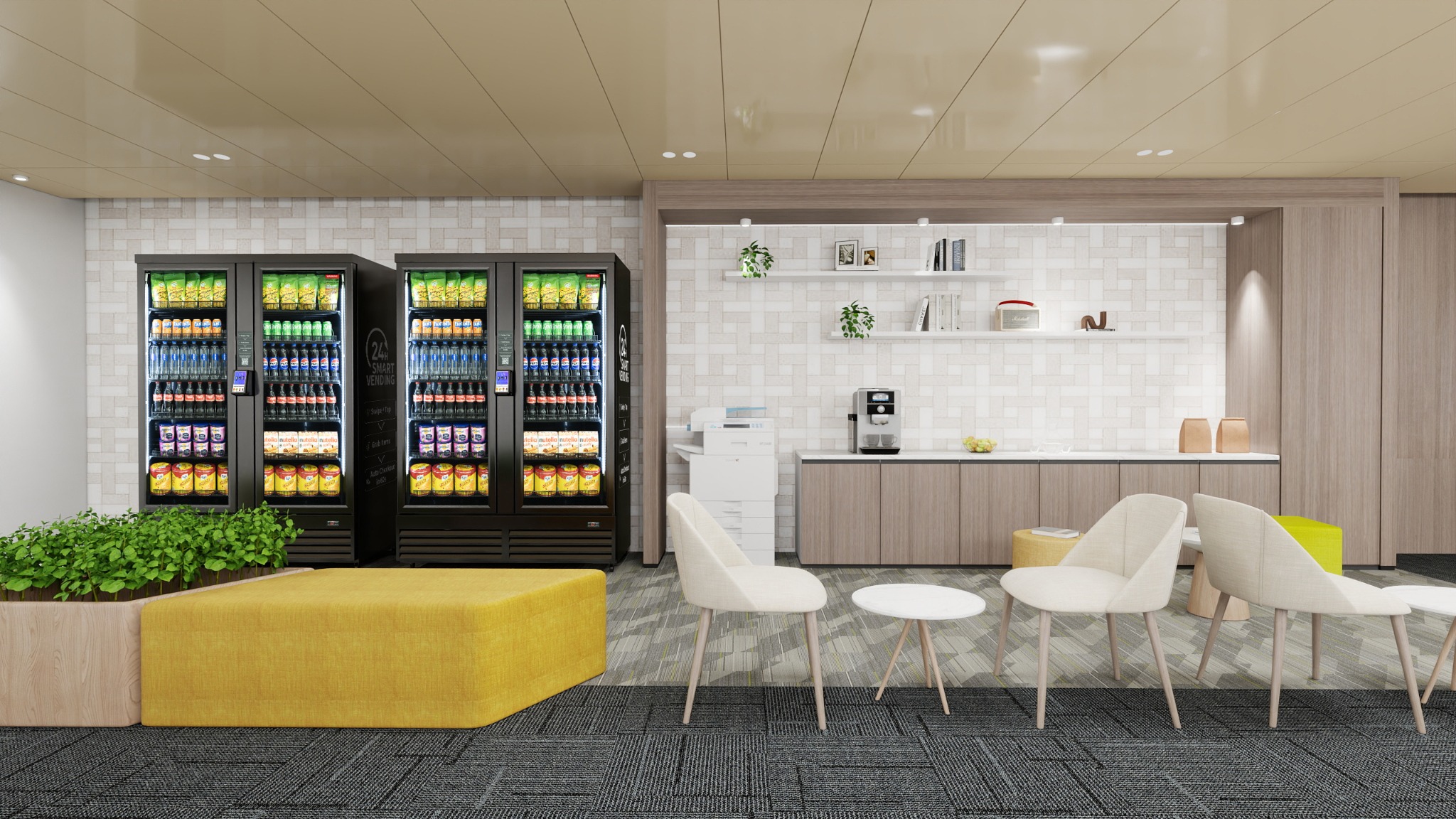 Smart coolers installed in a modern office breakroom