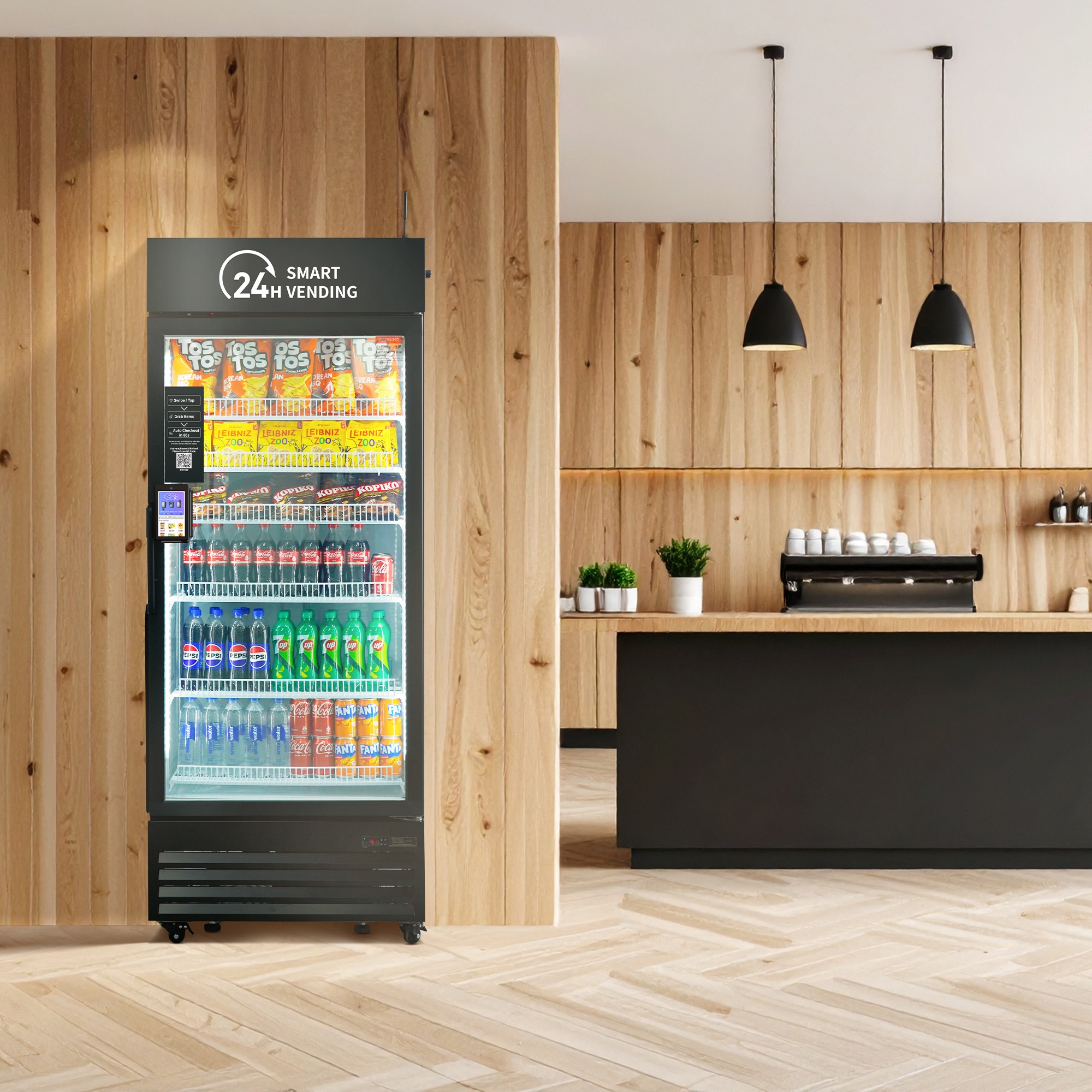 Smart cooler installed in a cafeteria