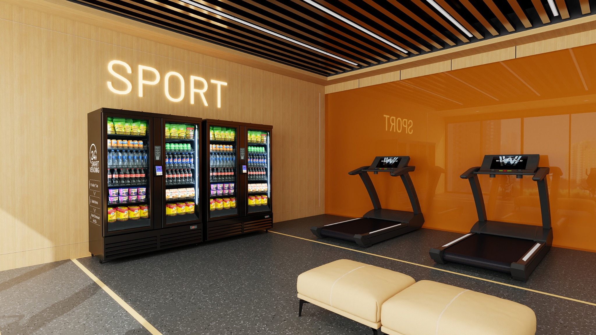 Smart coolers installed in a fitness center