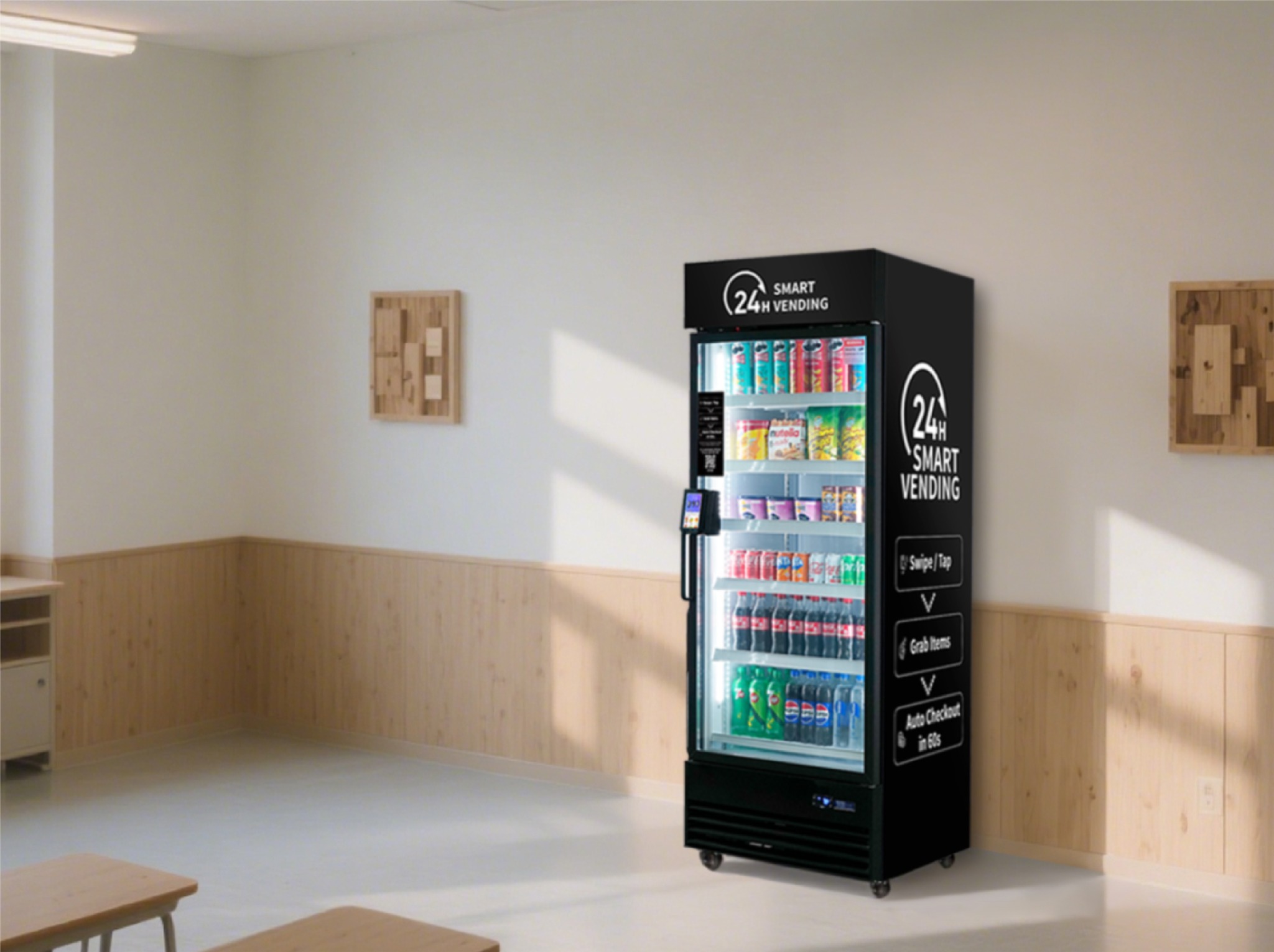 AI-powered smart cooler in a modern shared space