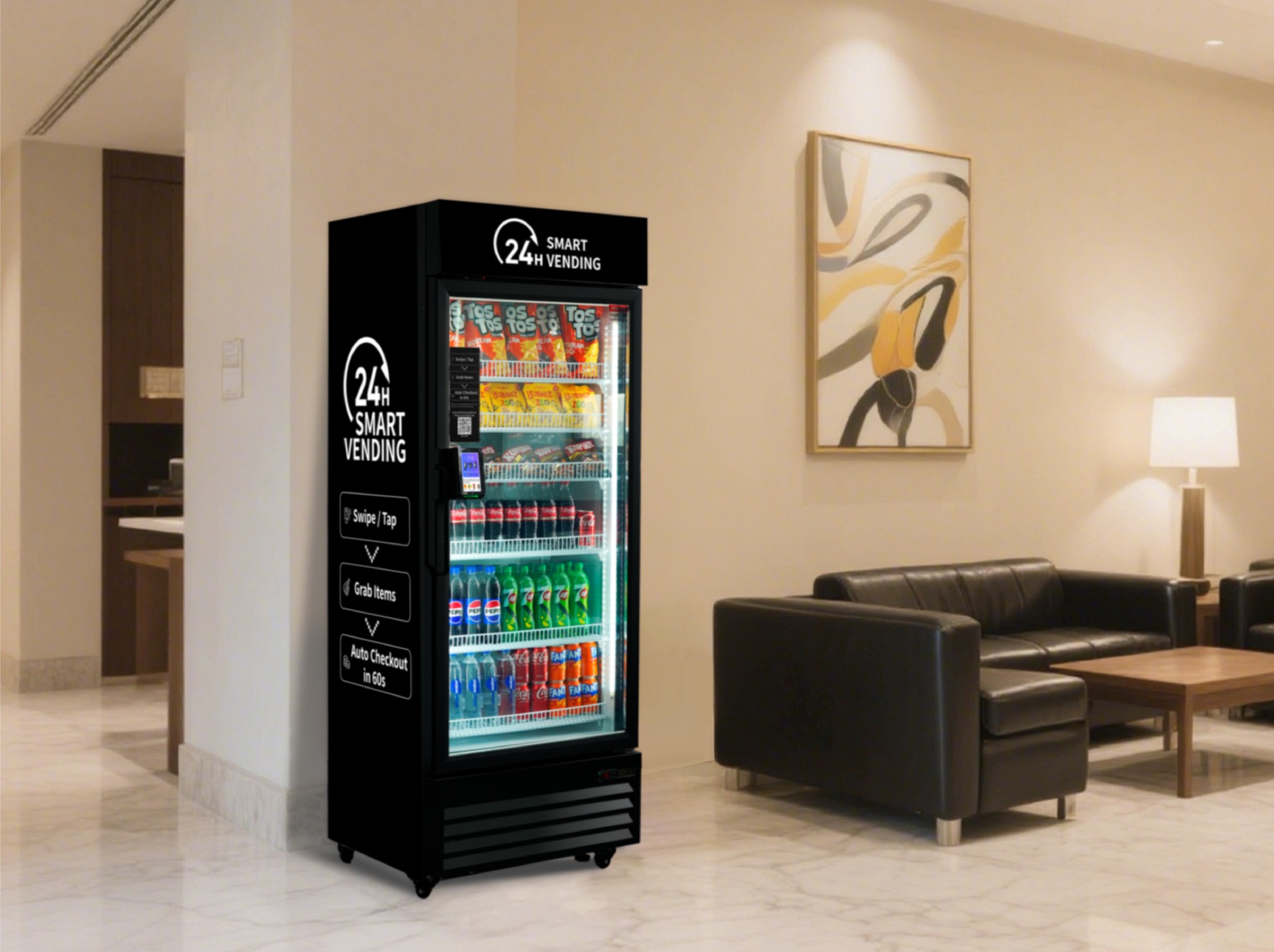 Smart cooler installed in a hotel lounge