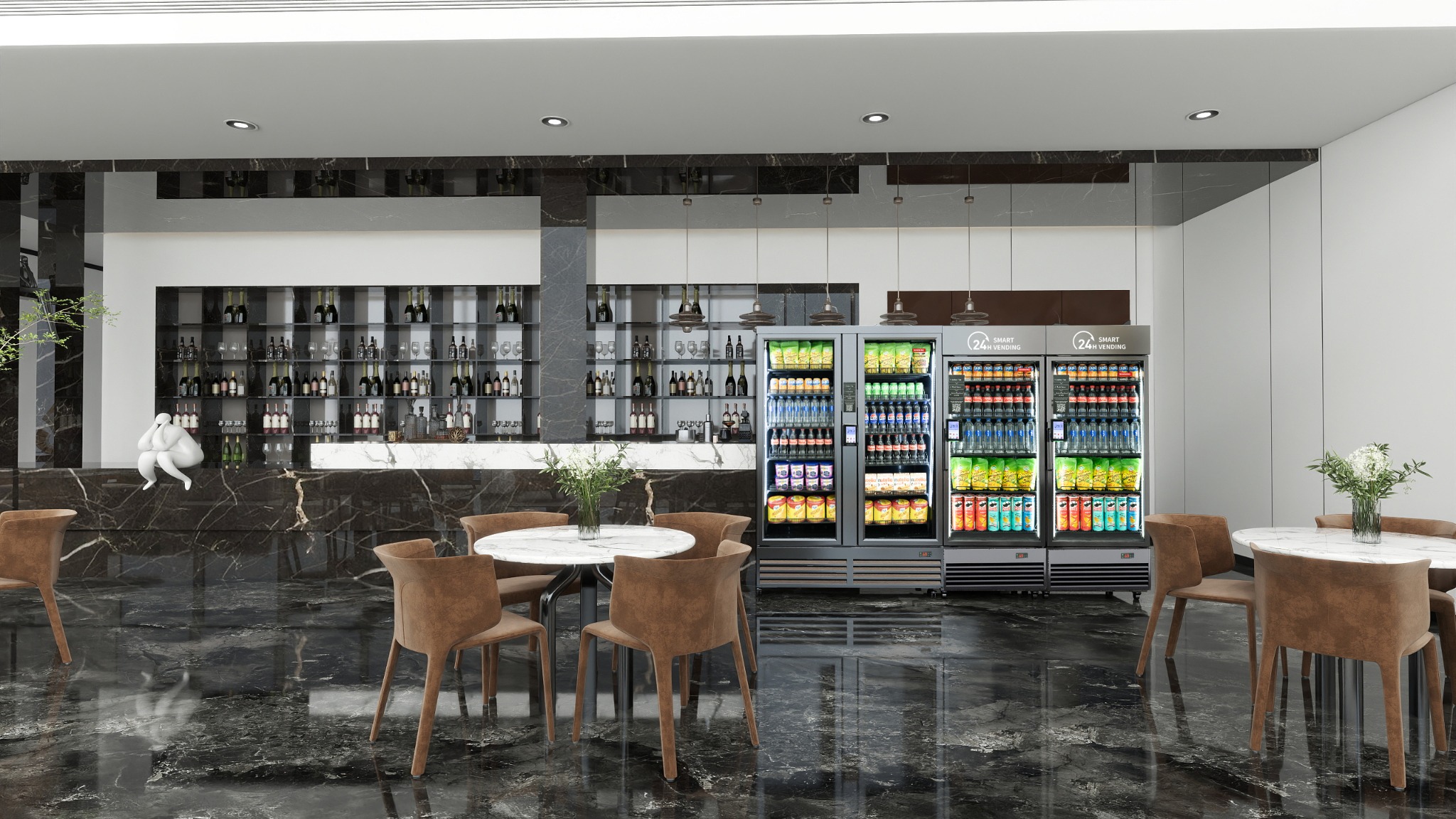 Smart coolers installed in a modern lobby